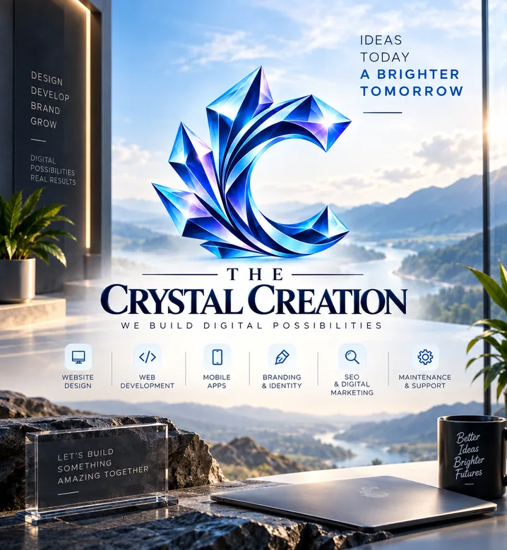 The Crystal Creation blue crystal brand identity